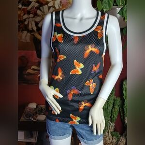 No Boundaries Black Tank Top with Colorful Butterfly Print